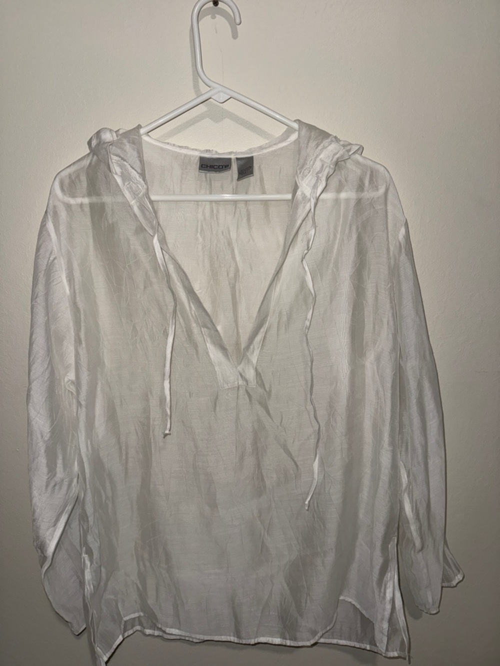 Chico's White Sheer Hooded Pullover Top
